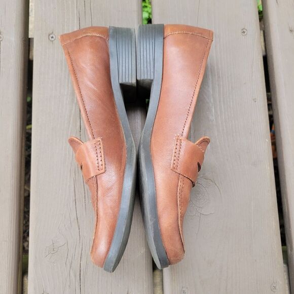 Vintage 90s y2k Brown Leather Moc Toe Moccasins Driving Penny Loafers Flats 7.5 - Picture 3 of 8